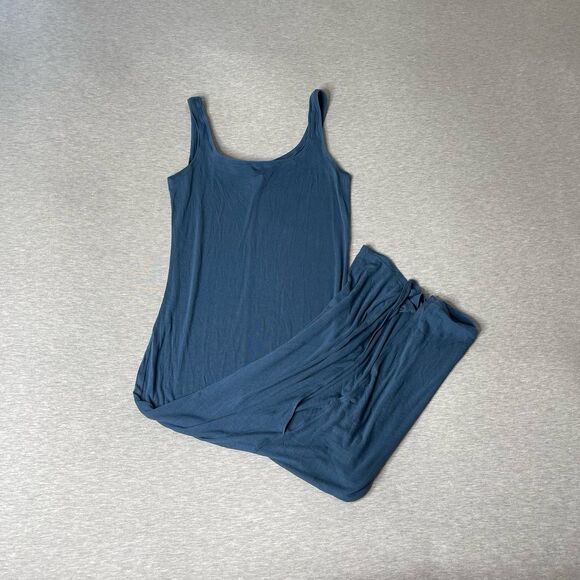 Victoria’s Secret Midnight Sea Blue Ribbed Modal Long Slip Dress - Picture 1 of 12